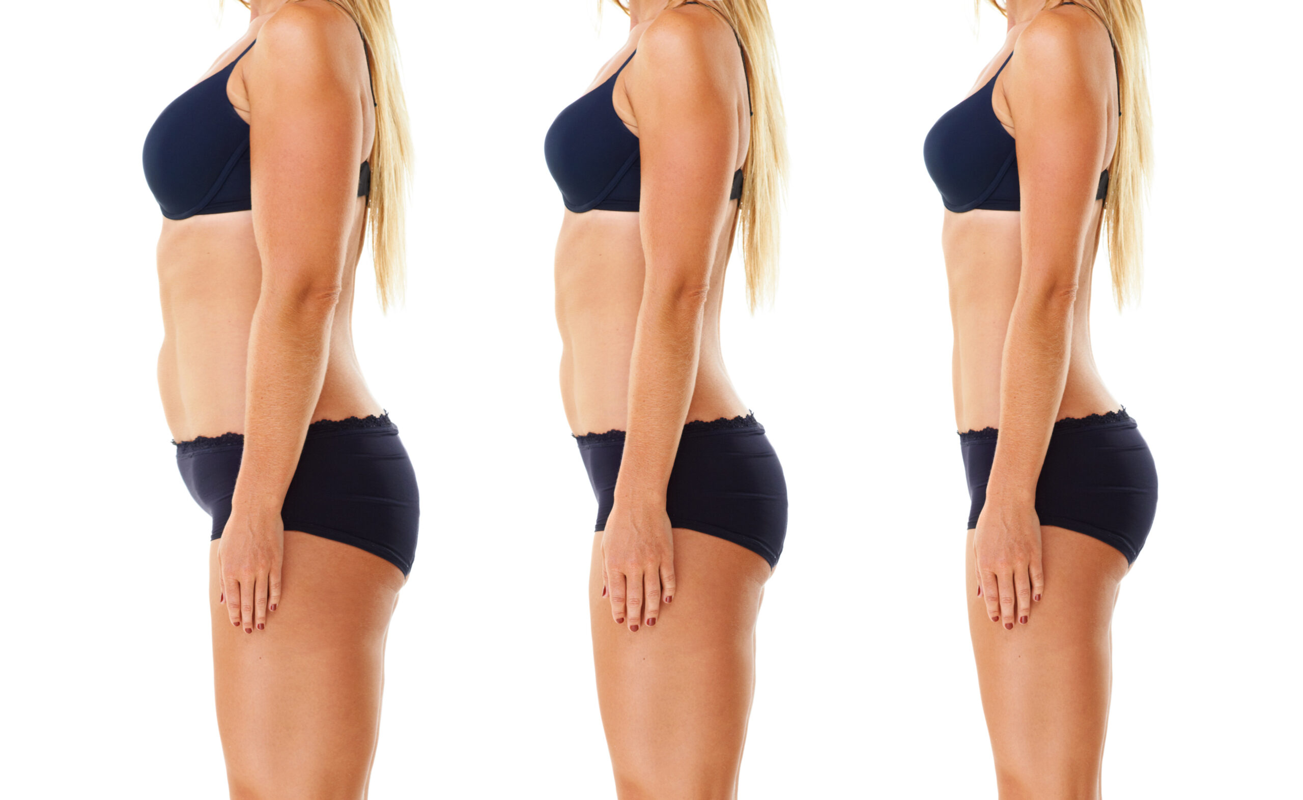 Dedication earns results. Studio shot of a womans weight loss progress
